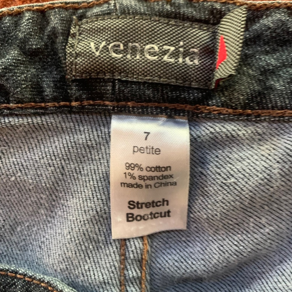 Venezia Womens 7 Petite Stretch Bootcut Jeans Dark Wash Blue Denim Mid Rise - Picture 4 of 9